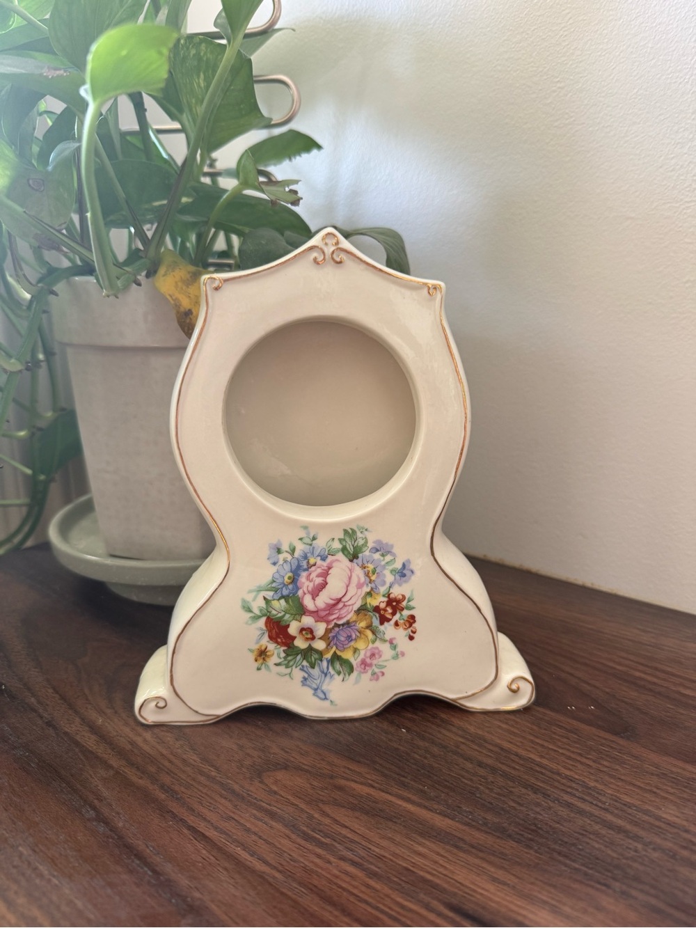 Cream Floral Ceramic Table Clock Frame - Decorative Home Accent